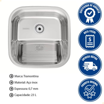 Tanque de Encaixe Tramontina Hera 23 Litros Aço Inox Polido 40x40 cm 94403407