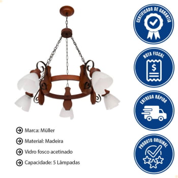 Lustre Muller Country 5 Lâmpadas Envelhecido 945E