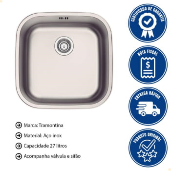 Cuba de Embutir ou Sobrepor Tramontina Aria Maxi 40 BS Em Inox Acetinado 40x40 cm Com Sifão 94029103