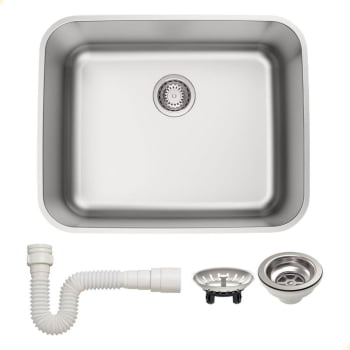 Cuba de Embutir Tramontina Dora 50 BL R6 Em Inox Acetinado com Válvula 50x40 cm Com Sifão 94018112 Cuba de Embutir Tramontina Dora 50 BL R6 Em Inox Acetinado com Válvula 50x40 cm Com Sifão 94018112