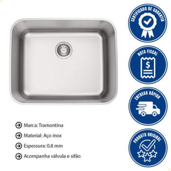 Cuba de Embutir Tramontina Dora 50 BL R6 Em Inox Acetinado com Válvula 50x40 cm Com Sifão 94018112