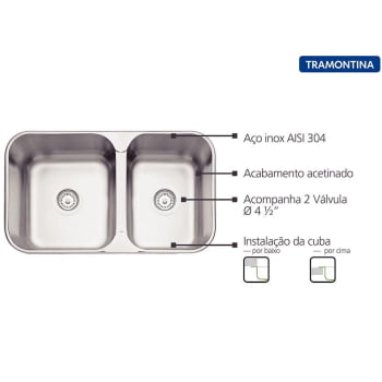 Cuba Dupla Tramontina Isis 2C 34-28 BS Perfecta Inox Acetinado 69x40 cm Com Sifão 94062102