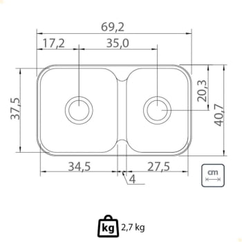 Cuba Dupla Tramontina Isis 2C 34-28 BS Perfecta Inox Acetinado 69x40 cm Com Sifão 94062102