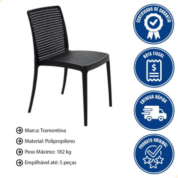 Kit 8 Cadeiras Tramontina Isabelle em Polipropileno e Fibra de Vidro Preto 92150009
