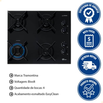 Cooktop Fit Line Fischer 4 Bocas Chama Rapida Trempe Iron Vidro Preto Bivolt 36310-102671