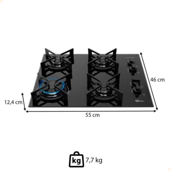 Cooktop Fit Line Fischer 4 Bocas Chama Rapida Trempe Iron Vidro Preto Bivolt 36310-102671