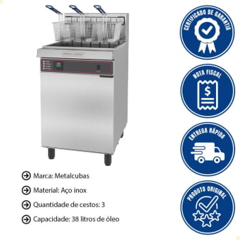 Fritador Água e Óleo Elétrico 3 Cestos Metalcubas FAO 3C 220V Trifásico