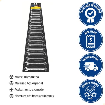 Jogo de Chaves Combinadas Tramontina Basic com Corpo em Aço Especial Cromado 17 Peças 41128217