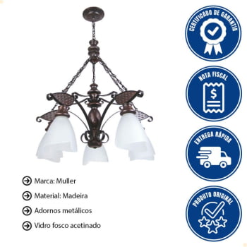 Lustre Muller Rústico 5 Lâmpadas Envelhecido 505E
