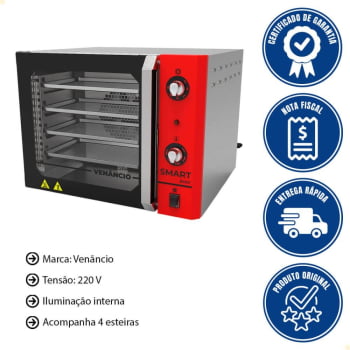 Forno Industrial Convector Venâncio Elétrico Smart Basic Vermelho 4 Esteira 220v Com Cavalete