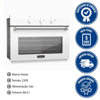 Forno de Embutir Venax Arena-Eg GIII Branco 90L A Gás GLP De Baixa Pressão 220V 32097