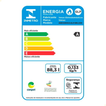 Forno de Embutir Venax Arena-Eg GIII Branco 90L A Gás GLP De Baixa Pressão 220V 32097