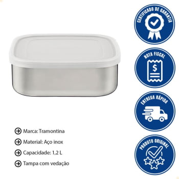 Pote Tramontina Freezinox Em Aço Inox Quadrado Com Tampa Plástica 16 cm 1,2 L 61223660