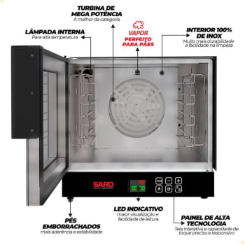 Forno Turbo Digital Elétrico Saro Com 4 Esteiras 70L 127V FTD11