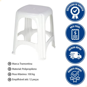 6 Banquetas Tramontina Niterói em Polipropileno Branco 45 cm 92411010