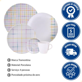 Aparelho de Jantar Tramontina Sweet Color em Porcelana Decorada 20 Peças 96589058