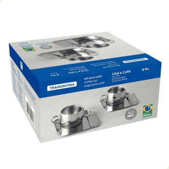 Kit para Café Tramontina em Inox Acabamento Brilho Xícara Pires Quadrado e Colher 6 Peças 64430800