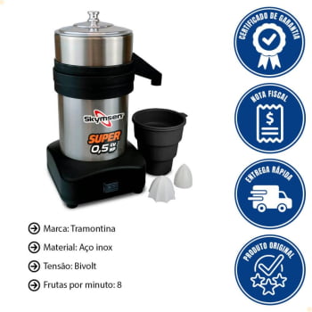 Extrator de Suco Profissional Skymsen em Inox Bivolt Super 0,5 HP-CV - ESB SUPER-N 619400
