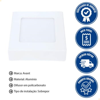 Painel Quadrado LED Branco Quente 6W 3000K Avant de Sobrepor Bivolt NH360 12X12 - cód 768380572