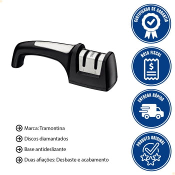 Afiador de Facas Tramontina Profio Diamantado com Suporte em ABS e Aço Inox 24031000
