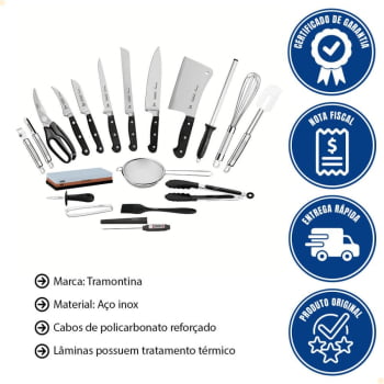 Kit Chef Century Tramontina Profissional com Facas Lâminas em Aço Inox 20 Peças 24099027
