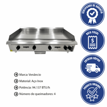 Chapa Manual de Mesa Venâncio Prime Industrial Em Inox a Gás 120 cm PCM120G-ME 22053