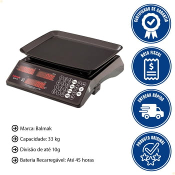 Balança Digital Balmak QUICK33B 33kg 3 Em 1 Com Bateria LED Vermelho Bivolt PA2568
