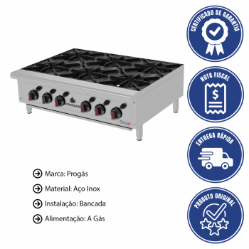 Fogão Industrial Progás PRO-6000 6 Bocas A Gás Em Aço Inox Com Cavalete