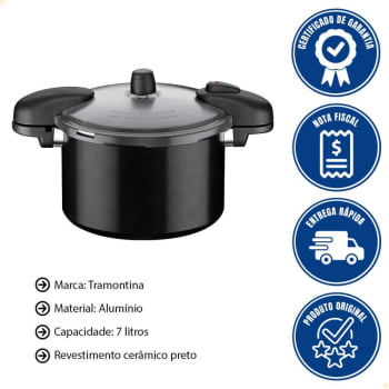 Panela de Pressão Tramontina Valência Black em Alumínio com Revestimento Cerâmico Preto 24cm 7L 