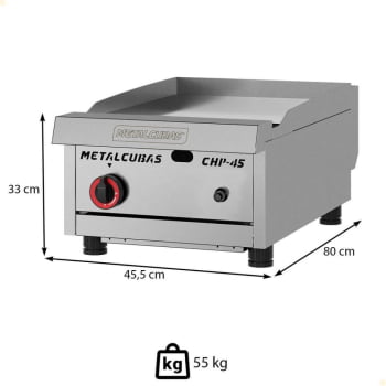 Chapa Bifeteira Metalcubas CHP45 Premium A Gás 45cm 19mm Aço Inox Acendimento Automático;COD26428