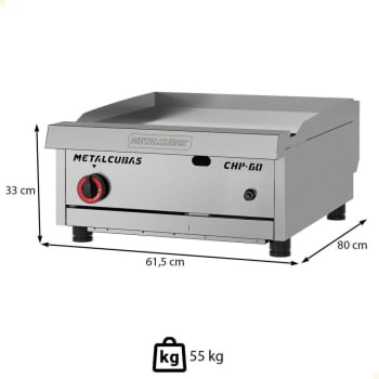Chapa Bifeteira Metalcubas Premium A Gás Chapa 60cm 19mm Aço Inox Acendimento Automático 26429