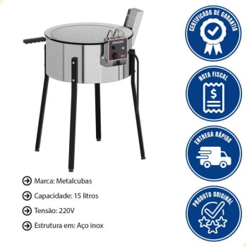 Tacho Fritador Industrial Elétrico TFRE-15 Metalcubas Cuba Esmaltada 15 Litros 220V  