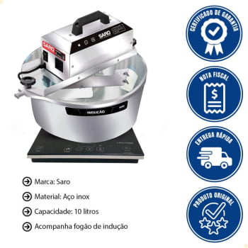 Misturador Elétrico Saro 10 Litros Em Aço Inox Com Fogão De Indução 220V PAF22