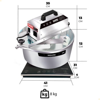 Misturador Elétrico Saro 10 Litros Em Aço Inox Com Fogão De Indução 220V PAF22