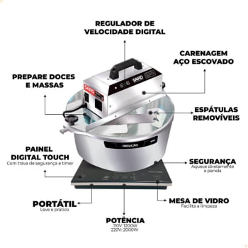 Misturador Elétrico Saro 10 Litros Em Aço Inox Com Fogão De Indução 220V PAF22