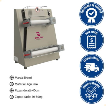 Cilindro Modeladora Pizza Industrial Em Inox 40cm Bmpz-40 Braesi Bivolt 