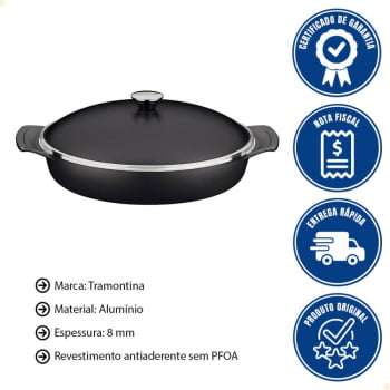 Frigideira Tramontina Lyon Em Alumínio Revestimento Starflon Preto Com Tampa 32 cm 4,3L 20951032
