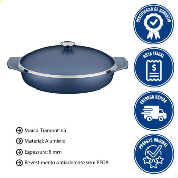 Frigideira Tramontina Lyon Em Alumínio Revestimento Starflon Azul Com Tampa 32 cm 4,3L 20951832