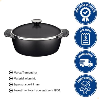 Caçarola Tramontina Lyon Em Alumínio Revestimento Starflon Preto com Tampa 24 cm 3,7L 20960024
