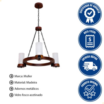 Lustre Muller Country Redondo 3 Lâmpadas Envelhecido 1103E