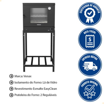 Forno a Gás Industrial Venax Fi 109L Preto Fosco com Pedra Refratária e Base GLP 13144