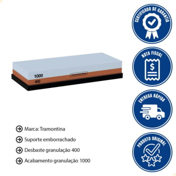 Pedra para Afiar Tramontina Profio com Granulação 400 e 1000 Dupla Face 24029000