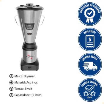 Liquidificador Comercial 10 Litros Skymsen L10 Em Inox Bivolt