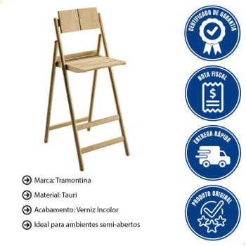 Banqueta Dobrável Alta com Encosto Tramontina Bossa em Madeira Tauari Natural 13698080