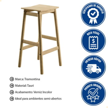 Banqueta Alta Tramontina Bossa 75 cm Madeira Tauari Natural 13692080