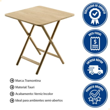 Mesa Dobrável Quadrada Tramontina Bossa 70x75 cm em Madeira Tauari Natural 13697080
