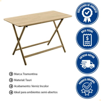 Mesa Dobrável Retangular Tramontina Bossa 120x75 cm em Madeira Tauari Natural 13694080