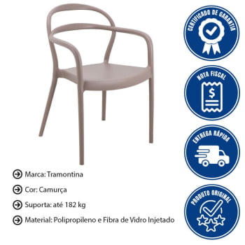 Kit 6 Cadeiras Tramontina Sissi Summa Em Polipropileno E Fibra De Vidro Com Braços Camurça 92045210