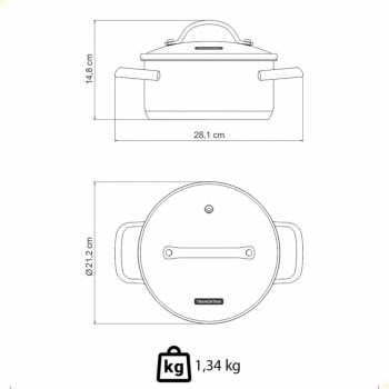 Caçarola Rasa Tramontina Una em Aço Inox com Fundo Triplo e Tampa de Vidro 20 cm 2,9 L 62283200
