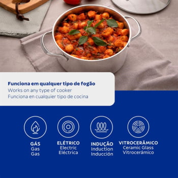 Caçarola Rasa Tramontina Una em Aço Inox com Fundo Triplo e Tampa de Vidro 20 cm 2,9 L 62283200